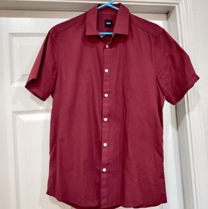 Burgandy Short Sleeve Smart Button Down Shirt